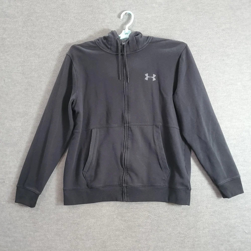 Under‎ Armour Boys Sweatshirt XL Black Hoodie Full Zip Logo Fitted ColdGear